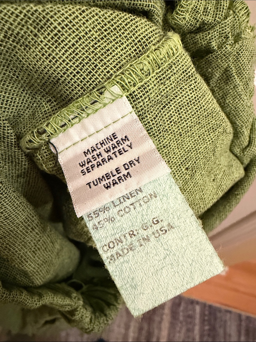 cut loose Olive Green Elastic-Waist linen pants - Picture 7 of 12